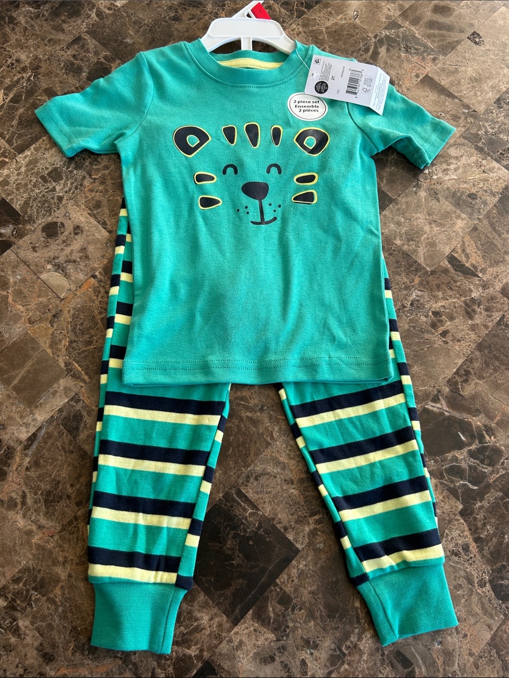 NWT ๐ Kids Green Tiger Face Pajama Set 100% Cotton size 2T